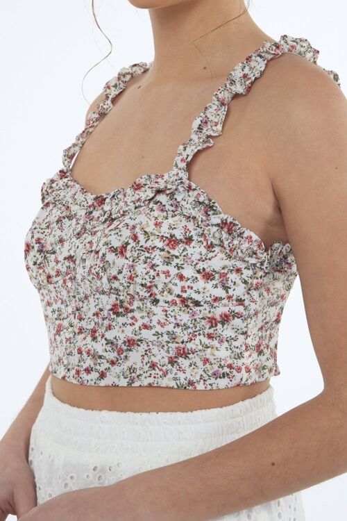 FRILL STRAPS CROPPED TOP - White