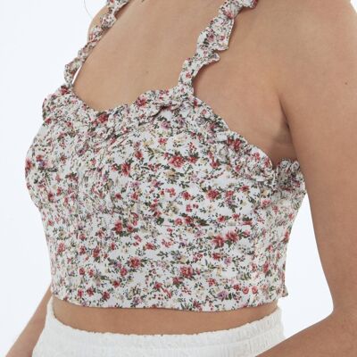 TOP CROPPED CON CINTURINI A FRILL - Bianco