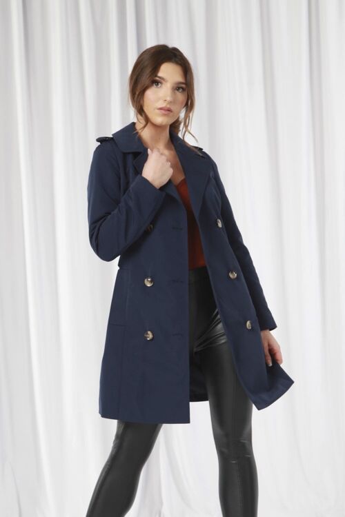 NAVY FITTED TRENCH COAT - Navy