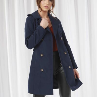 NAVY FITTED TRENCH COAT - Navy