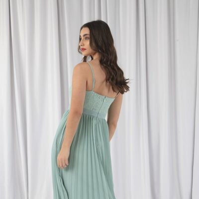 STRAPPY PLEATED LACE DRESS - Sage