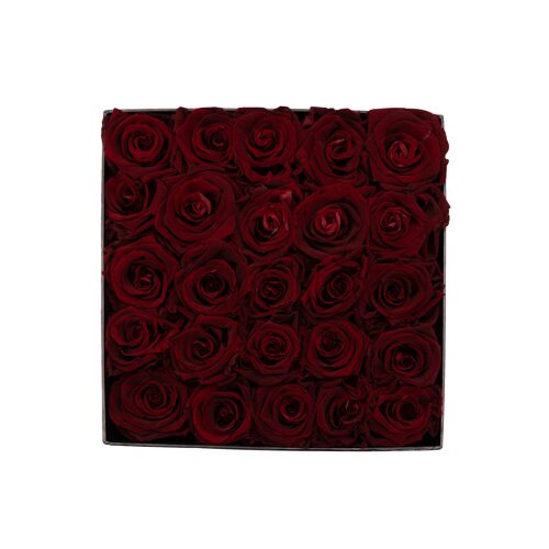 Gepreserveerde rode rozen in zwarte cadeauverpakking