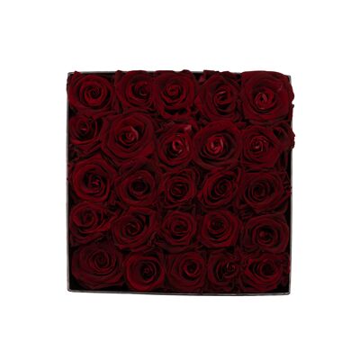 Konservierte rote Rosen in schwarzer Geschenkbox