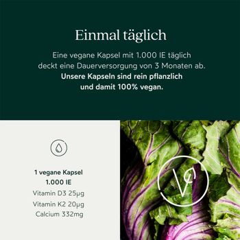 Énergie solaire : Vitamine D3 1000 UI avec K2 + calcium 5