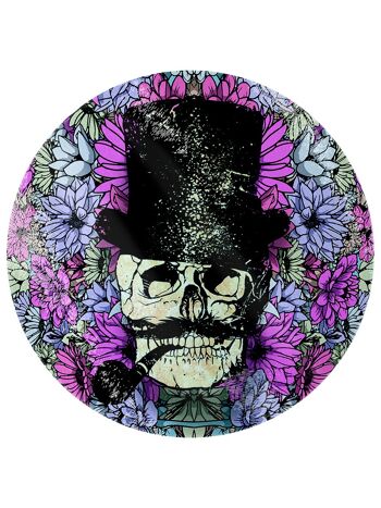 Planche à découper circulaire en verre Floral Skull 1