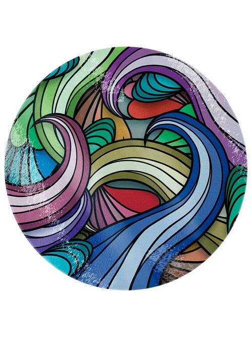 Multicoloured Waves Circular Glass Chopping Board