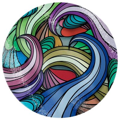 Multicoloured Waves Circular Glass Chopping Board