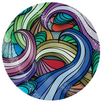Multicoloured Waves Circular Glass Chopping Board