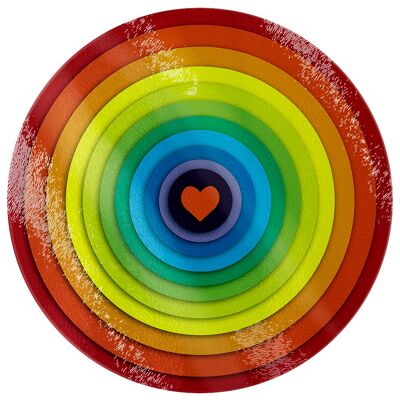 Rainbow Heart Circular Glass Chopping Board