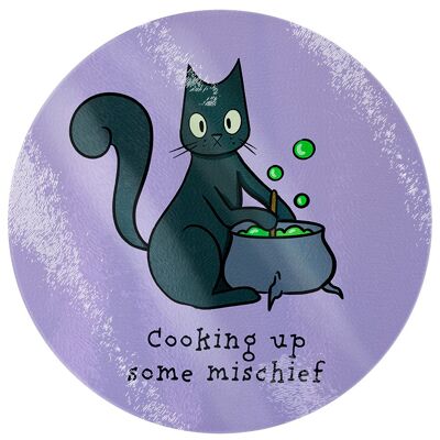 Spooky Cat Cooking Up Mischief Planche à découper circulaire