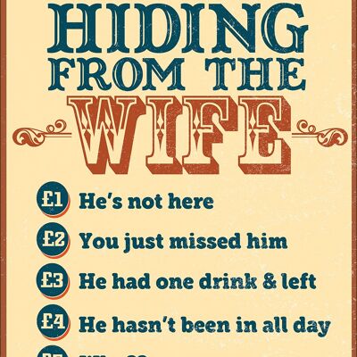 Hiding From The Wife Bar Phone Rates Tin Sign