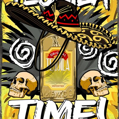 Großes Blechschild „Tequila Time“.