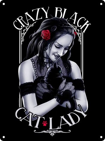Crazy Black Cat Lady Mini Plaque en Métal