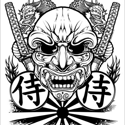 Minicartel de chapa con máscara de samurái colectivo poco ortodoxo
