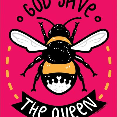 Dios salve a la reina (abeja) saluda la tarjeta de hojalata