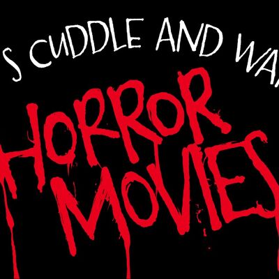 Lasst uns zusammen kuscheln und Horrorfilme ansehen. Begrüßungs-Blechkarte
