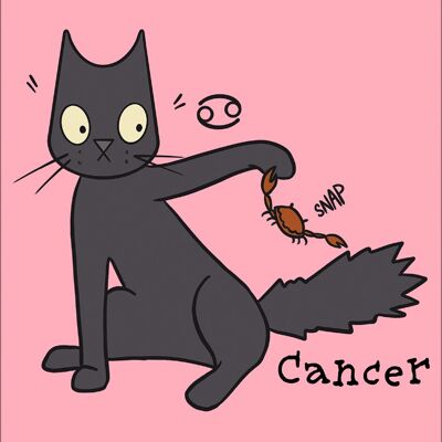 Tarjeta de hojalata con diseño de horóscopos de gatos espeluznantes, cáncer
