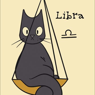 Tarjeta de hojalata con horóscopos de gato espeluznante, Libra, saludo