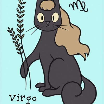 Tarjeta de hojalata con diseño de horóscopos de gatos espeluznantes, Virgo
