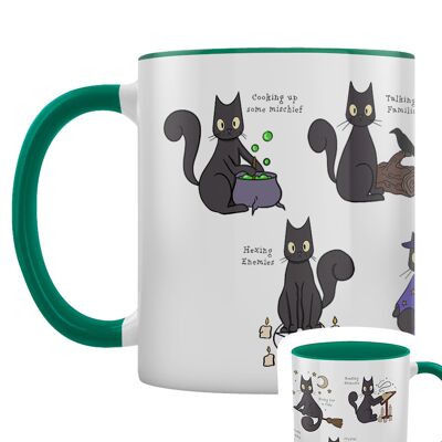 Spooky Cat Una guía para la brujería Taza interior verde de 2 tonos