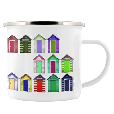 Taza de esmalte con collage de cabaña de playa