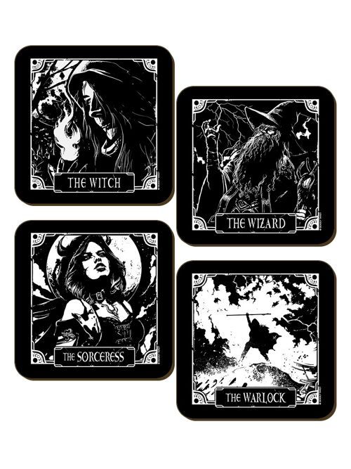 Deadly Tarot - The Wizard, The Warlock, The Sorceress & The Witch 4 Piece Coaster Set
