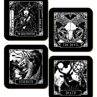 Deadly Tarot Death, The Devil, Strength & The High Priestess 4-teiliges Untersetzer-Set