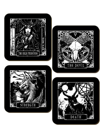 Deadly Tarot Death, The Devil, Strength & The High Priestess Lot de 4 sous-verres 1