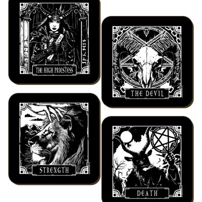 Deadly Tarot Death, The Devil, Strength & The High Priestess 4 Piece Coaster Set