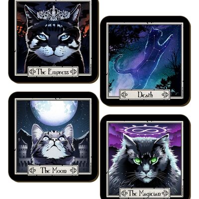 Deadly Tarot Felis The Magician, Empress, Death & The Moon Juego de posavasos de 4 piezas