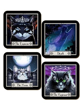 Deadly Tarot Felis Le magicien, l'impératrice, la mort et la lune Ensemble de 4 dessous de verre 1