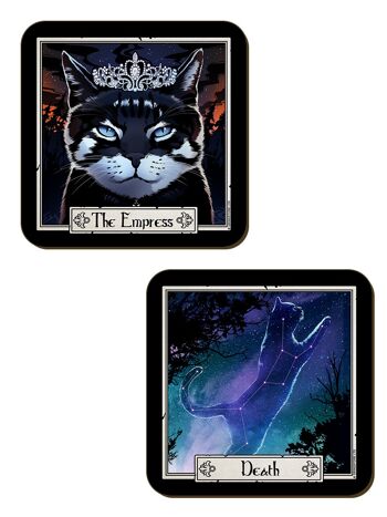 Deadly Tarot Felis Le magicien, l'impératrice, la mort et la lune Ensemble de 4 dessous de verre 2