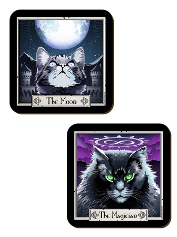 Deadly Tarot Felis Le magicien, l'impératrice, la mort et la lune Ensemble de 4 dessous de verre 3