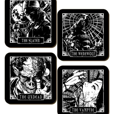 Deadly Tarot The Slayer, The Werewolf, The Undead & The Vampyre Juego de posavasos de 4 piezas