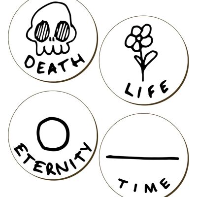 Juego de posavasos de 4 piezas Death, Life, Eternity, Time