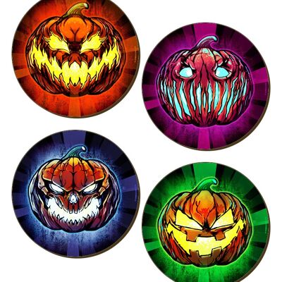 Evil Pumpkin Heads Juego de posavasos de Halloween de 4 piezas