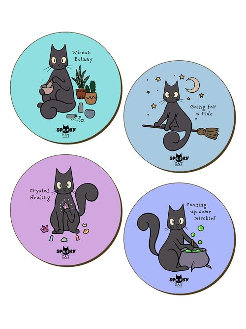 Spooky Cat Witchcraft Coasters - Set of 4