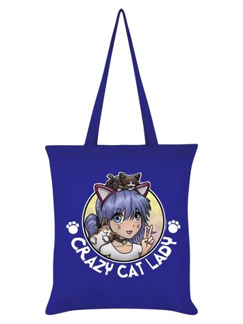 Sac fourre-tout Crazy Cat Lady bleu royal 1