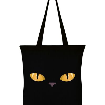 Tote bag noir chaton curieux