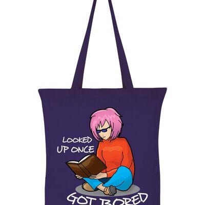 Looked Up Once Got Bored Book Lovers Purple Tote Bag
