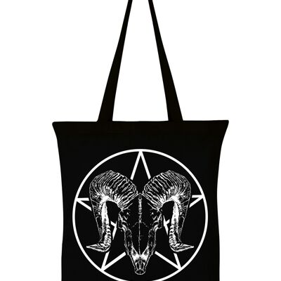 Tote bag noir pentagramme crâne de bélier