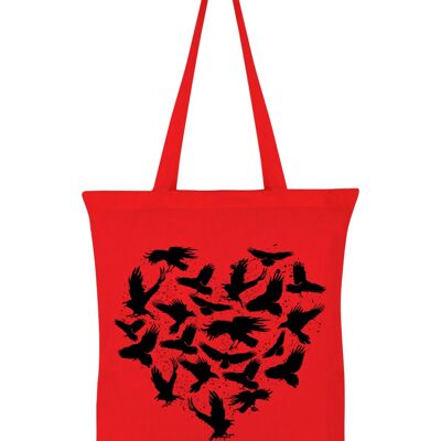 Raben-Herz-rote Einkaufstasche