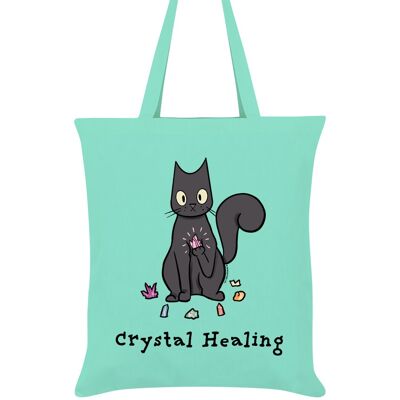 Spooky Cat Crystal Healing Mint Green Tote Bag