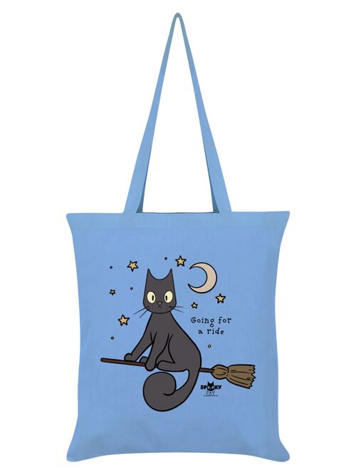 Spooky Cat Going For A Ride Sky Blue Tote Bag