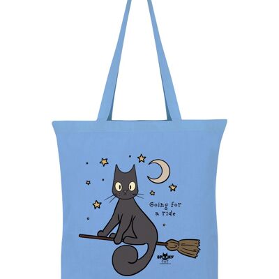 Spooky Cat Going For A Ride Sky Blue Tote Bag