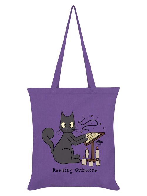 Spooky Cat Reading Grimoire Violet Tote Bag