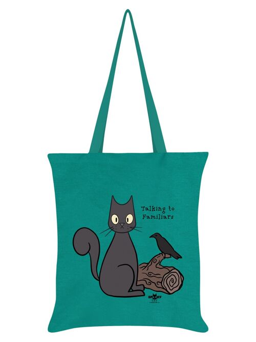 Spooky Cat Talking To Familiars Emerald Green Tote Bag