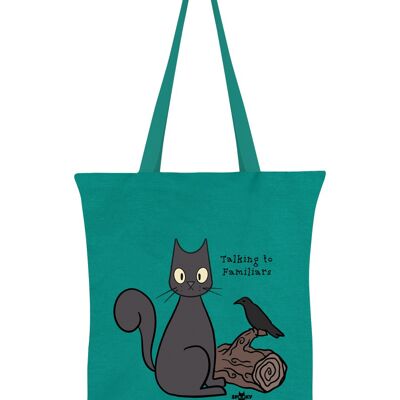 Spooky Cat Talking To Familiars Emerald Green Tote Bag