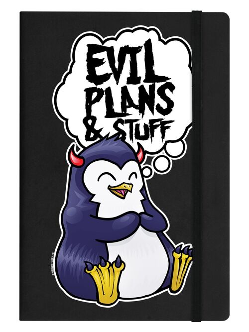Psycho Penguin Evil Plans & Stuff Black A5 Hard Cover Notebook