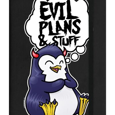 Psycho Penguin Evil Plans & Stuff Black A5 Hard Cover Notebook